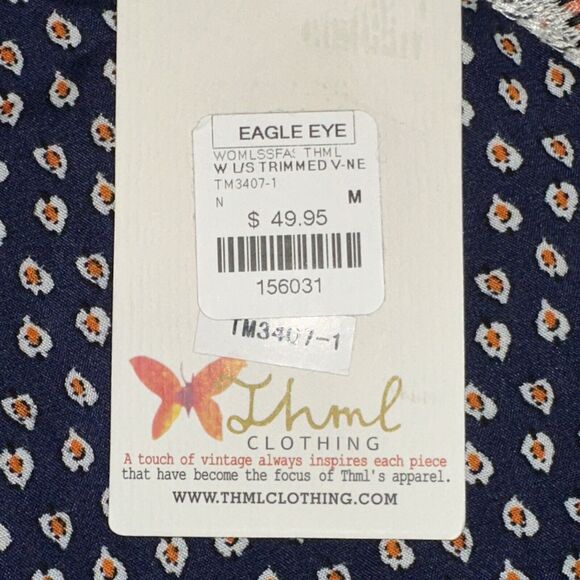 Thml Women’s Blue Print W/Embroidered Trim Boho Blouse 100% Rayon Size Med NEW - Picture 4 of 7